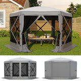 Garvee 10.1 x 11.7 FT 6-Sided Pop Up Screen Tent, UPF 50+ Waterproof Gazebo with Full Mesh Walls, 6 Removable Wind Panels & Carry Bag for Camping, Backyard & Patio, Gray