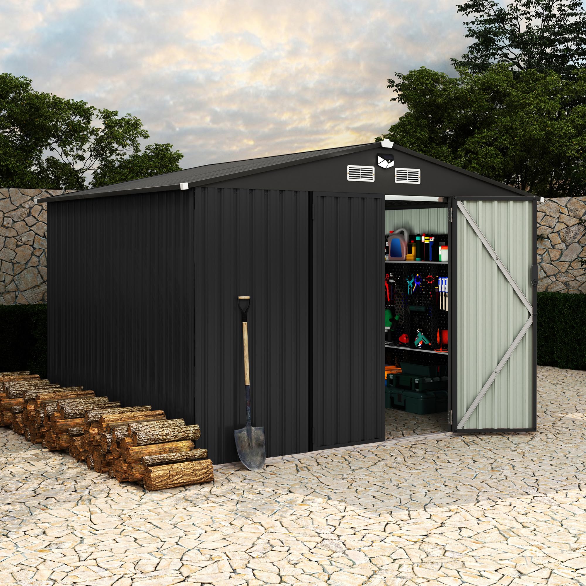 Garvee Heavy Duty 8x10 FT Metal Outdoor Storage With Lockable