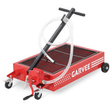 Garvee Heavy Duty Low Profile Oil Drain Pan with Manual Pump – 25 Gallon Capacity – 8ft Hose, Collapsible T-Handle, Lockable Swivel Casters, Rolling Cart – Automotive Waste Oil Container for Cars, SUVs, Trucks – Red Waistline Version | 25 gallons | manual