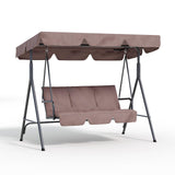 Garvee 3-Seat Outdoor Porch Swing with Adjustable Canopy & Cushions, Heavy Duty Patio Swing Chair with Stand, Weather-Resistant Metal Frame Outdoor Swing for Adults, Backyard, Garden, Deck & Poolside, Brown - Brown