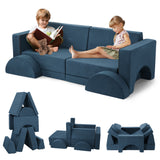 Garvee 8-Piece Modular Kids Play Sofa Couch – Soft Foam Convertible Sofa Bed for Toddler to Teen, Machine-Washable Corduroy Cover, Imaginative Play Furniture, Child Safe, Navy Blue, 153×65×53cm
