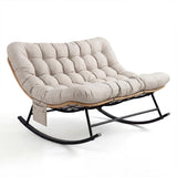 Garvee Double 700 lbs Papasan Outdoor Rocking Chair – Heavy Duty Patio Rattan Glider for 2 with Thick UV-Proof Cushion – Indoor/Outdoor Wicker Lounge Chair for Garden, Porch, Living Room – Yellow Rattan + Gray Cushion, Double - Yellow Rattan + Light Gray Cushion