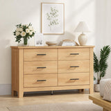 Garvee Modern Farmhouse 6 Drawer Dresser for Bedroom – 47'' Wide Wooden Chest – Deep Storage Drawers – Thickened Sturdy Legs – Metal Slides – Large Storage Cabinet for Nursery, Living Room, Entryway – Natural Wood Color - Natural