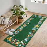 Garvee Green Washable Floral Runner Rug 2' × 6', Non Slip Low Pile Stain Resistant Bordered Rug for Kitchen Hallway Entryway Laundry Room - Green