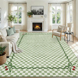 Garvee 10' × 13' Washable Checkered Cherry Coquette Area Rug, Non-Slip Low-Pile Stain-Resistant Rug for Living Room, Bedroom & Nursery, Sage Green - Sage Green
