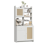 Garvee Farmhouse Kitchen Pantry Cabinet – 71" Tall Buffet Hutch with Adjustable Shelves, Microwave Stand, Drawer, Rattan Doors – Spacious Storage for Dining Room, Kitchen, Living Room – White