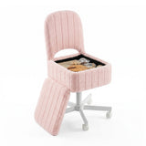 Garvee Large Pink Vanity Stool with Storage – Adjustable Height, 360° Swivel Ottoman, Folding Backrest, Silent Wheels, Soft Indentation Rabbit Fur Seat – Makeup Chair for Bedroom, Living Room, Office – Color: Pink, Size: Large, Indentation rabbit fur - Pink|Fur Fabric