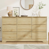 Garvee Wooden Dresser with 9 Drawers, Tall Modern Closet with Deep Storage, Large Chest of Drawers with Wide Top, Long Storage Dresser for Bedroom, Living Room, Hallway, Kids Room, Natural - Natural