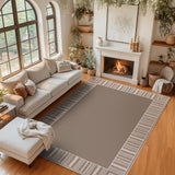 Garvee Taupe Striped Edge Area Rug 9x12ft – Washable, Non-Slip, Mark Resistant, Low Pile Rug for Living Room, Bedroom, Dining Room, Patio, Collapsible, Durable, Taupe - Taupe