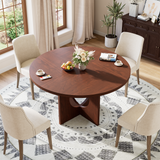 Garvee 47" Round Dining Table for 4-6 People - Circle Kitchen Dinner Table with Sturdy Pedestal Base, Space Saving Dinning Room Furniture for Living Room, Kitchen, Apartment, Walnut