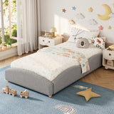 Garvee Twin-XL Size Floor Bed Daybed for Kids, Upholstered Cloud Design Bed Frame with Raised Sides to Secure Mattress, Soft Teddy Fabric Low Profile Platform Bed for Toddler Boy & Girl, Light Grey - Gray