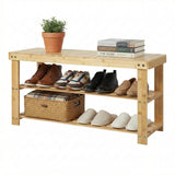 Garvee Shoe Rack Bench, 3-Tier Bamboo Shoe Storage Organizer with Seat, Heavy Duty Entryway Bench for Hallway Living Room, 30x90x45cm Shoe Shelf for Closet Bedroom, Natural - Natural