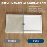 Garvee Acrylic & Fiberglass Shower Base - 60x32 in Center Drain - Non-Slip, Low Threshold Pan - Removable Stainless Steel Round Cover, Certified, Easy Install - White - 60*32”+stainless steel round cover, middle side drain hole - Acrylic, Center Drain