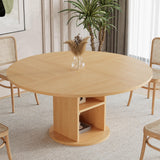 Garvee Round Dining Table 47.24" for 4-6 People with 2-Layer Storage Shelf, MDF Wood Base, Scratch-Resistant, Modern Farmhouse, Kitchen & Living Room