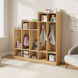 Garvee 5-Section Classroom Coat Locker with 9 Cubbies, Cubby Storage Organizer with 10 Hooks for Home, School, Nursery, Kindergarten, Natural Oak - Natural Oak