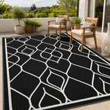 Garvee 9' × 12' Reversible Diamond Outdoor Rug, Waterproof Reversible Patio Mat for RV, Deck, Backyard & Camping, Black/White - Black & White