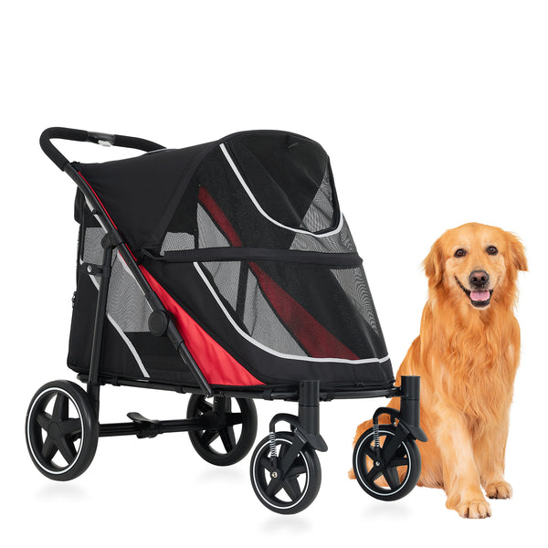 compact dog stroller Garvee Large Dog Stroller 4 Wheel Pet Stroller for Medium Dogs or 2 Dogs One-Click Foldable