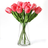 Garvee Lifelike Real Touch Tulip Bouquet in Glass Vase with Faux Water – 10 Silk Artificial Flowers – Elegant Centerpiece for Home, Kitchen, Table, Wedding – Long-lasting, Maintenance-Free Arrangement – Color: Rose Red