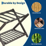 Garvee Wooden Folding Luggage Rack with Storage Shelf, Collapsible Suitcase Stand with Nylon Straps, 150 lb Capacity, No Assembly, for Guest Room/Bedroom/Hotel - Brown, 2-Pack - Brown