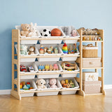 Garvee Solid Wood Kids Toy Storage Organizer Cabinet – 12 Bins & 3 Open Shelves – Large Bookshelf Unit for Playroom, Bedroom, Living Room – White - White