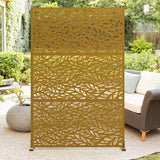 Garvee 72" X 47" Tall Metal Privacy Screen,3-Panel Freestanding Outdoor Divider Weather-Resistant for Patio/Garden/Deck,Brown/Leaves - Brown Leaves