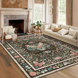 Garvee 8' x 10' Brown Tiger Floral Area Rug, Washable Non-Slip Low-Pile Carpet for Living Room, Bedroom and Dining Room - Brown