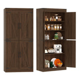 Garvee 71" Tall Farmhouse Kitchen Pantry Storage Cabinet with 4 Barn Doors and Adjustable Shelves, Freestanding Rustic Wood Cupboard Storage Cabinets for Kitchen, Dining Room, Bathroom, Brown
