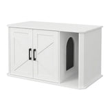 Garvee Modern Wooden Cat Litter Box Furniture – Double-Door Hidden Washroom Cabinet with Side Entry – Easy to Clean, Odor Control – Spacious Cat House End Table – White - White
