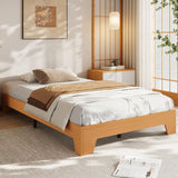 Garvee Full Size Platform Bed Frame Wood Grain Finish Sturdy Low Profile Noise-Free Durable Wood Slats Pine Walnut Oak Bedroom - Pine