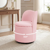 Garvee Vanity Chair with Storage, 360° Swivel Makeup Chair with Back, Modern Barrel Chair Upholstered Ottoman for Bedroom, Dressing, Living Room, - Pink-Sherpa