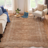 Garvee 9' x 12' Boho Scalloped Modern Bordered Area Rug, Machine Washable Non-Slip Low-Pile Stain-Resistant Rug for Living Room & Bedroom, Brown - Brown
