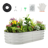 Garvee 6x3x1Ft Oval Galvanized Garden Beds,Large Outside Galvanized Raised Bed for Patio and Yard, Easy Assemble with Gloves, Safe Rubber Edge and Planting Label,Ideal Gardener Gift - White