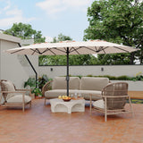 Garvee 15' Double-Sided Rectangular Patio Umbrella with Base, Large Outdoor Pool Umbrella, Khaki - Khaki