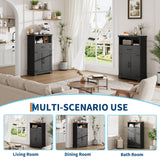 Garvee Farmhouse Freestanding Bathroom Cabinet with Doors & Drawers – Ample Storage Organizer – Multipurpose for Bathroom, Kitchen, Laundry, Bedroom, Living Room – Wooden Accent Furniture – Color: Black - Black