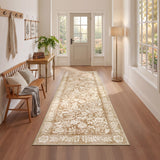Garvee 2' x 6' Boho Farmhouse Floral Runner Rug, Machine Washable Non-Slip Low-Pile Soft Rug for Indoor/Outdoor Use, Light Brown - Light Brown