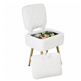 Garvee Modern Upholstered Vanity Stool Chair with Storage - Makeup Vanity Seat Ottoman - Collapsible Backrest, Compact for Bedroom Dressing Table - White - White