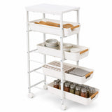 Garvee Slim 5-Tier Rolling Storage Cart with Wooden Top – Space-Saving Utility Organizer with Pull-Out Baskets & Wheels – Fits Kitchen, Bathroom, Pantry, Laundry – 24cm Wide MH-2531 - 9.5In