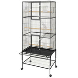 Garvee Spacious 69-Inch Extra Large Metal Bird Cage – Rolling Stand, Flight Aviary for Parrots, Cockatiels, Conures, Parakeets, Budgies, Finches – Detachable Tray, Easy Cleaning – Black