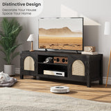 Garvee Boho Rattan Dining Buffet Sideboard – 59" Media Console Cabinet – Adjustable Shelves – 2-Tier Open Storage – Entertainment Center for Large TVs – Wooden Frame – Perfect for Dining Room – System default_1