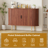 Garvee Modern Fluted Sideboard Buffet Cabinet – 47" Storage Console Table with Sliding Doors, Adjustable Shelves, Freestanding Credenza for Dining Room, Kitchen, Living Room – Walnut Finish - Huangxiu Pear Black Handle