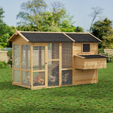 Garvee 80" Wooden Chicken Coop, Outdoor Hen House with Nesting Box, 2 Doors, Ramp and Removable Tray - Natural