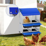 Garvee 4-Compartment 2-Tier Chicken Nesting Box – Roll-Away Tray & Support Stand, Blue - Blue
