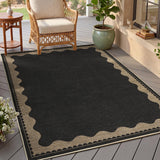 Garvee Washable Non-Slip Jute Area Rug – Scalloped Edge, Mark Resistant, Modern Neutral Carpet for Entryway, Living Room, Bedroom, Kitchen, Indoor Outdoor – Charcoal Black, 3x5ft - Black