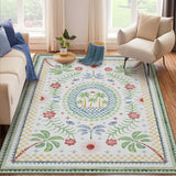 Garvee 8' × 10' Coastal Palm Floral Area Rug, Machine Washable Non-Slip Low-Pile Soft Rug for Living Room, Bedroom & Nursery, Multi - Multicolor