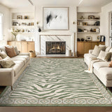 Garvee 5' × 7' Zebra Print Boho Tribal Area Rug, Machine Washable Non-Slip Low-Pile Soft Rug for Living Room, Bedroom & Dining Room, Green - Green