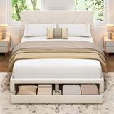 Garvee King Size Bed Frame with Storage Drawers & Adjustable Headboard, Velvet Upholstered, Wooden Slats, Noise-Free, Easy Assembly, Beige, Bedroom - Beige