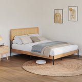 Garvee Boho Style Rattan Bed Frame Queen – Natural Rattan Headboard, Sturdy Wood Platform, Silent Slats, Underbed Storage, No Box Spring Needed, Easy Assembly – Size: QUEEN, Color: Natural wood color - Natural