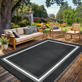 Garvee Reversible Outdoor Rug – Waterproof & UV Resistant Patio Carpet – Easy Clean, Non-Slip Area Mat with Portable Bag & Stakes for Garden, Deck, Black and White, 9x18ft - Black
