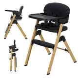 Garvee Baby High Chair for Babies Toddlers, Foldable Portable Highchair, Toddler Feeding Seat, Easy Clean Waterproof Cushion, Removable Tray, Adjustable Footrest, Light Gray Wood Grain Legs - Black