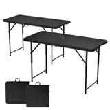 Garvee 4ft Adjustable Height Folding Table Set (2-Pack) - HDPE Top, Carry Handle, Heavy-Duty Metal Frame, 400 lb Capacity - Indoor/Outdoor Picnic Camping Party - Color: Black tabletop + black spray plastic - Black